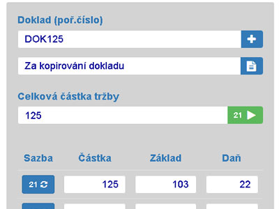 Zadání tržby plátce DPH